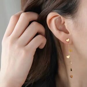 18K Gold Plated Stainless Steel Dainty Long Love Heart Tassel Earrings